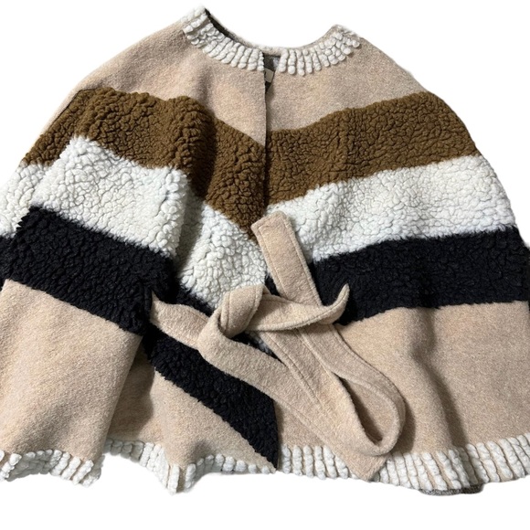 A.N.A. Multicolor Sherpa Jacket Cape Belted Tie Up One Size Fits Most New - Picture 5 of 9